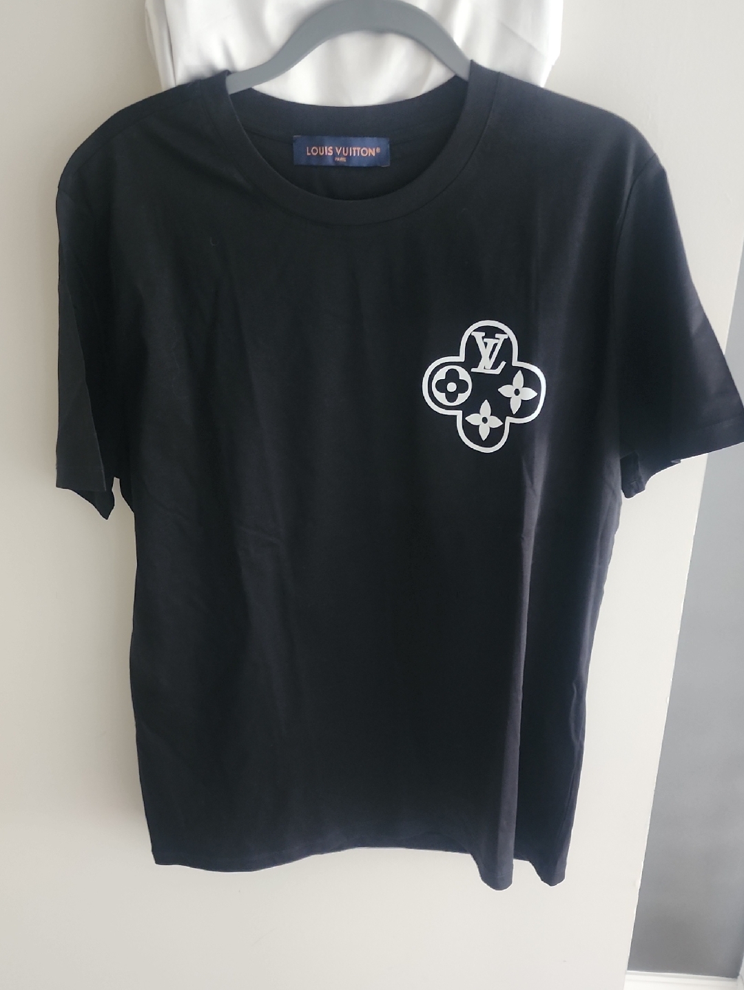 Louis Vuitton Black Short-Sleeve Tee With White Monogram